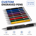 व्यक्तिगत उत्कीर्णित धातु के पेन – कस्टम टेक्स्ट पेन थोक पैक (10, 20, 30)